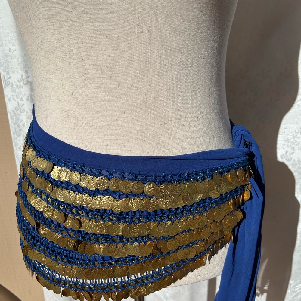 BLUE AND GOLD HIP SCARF